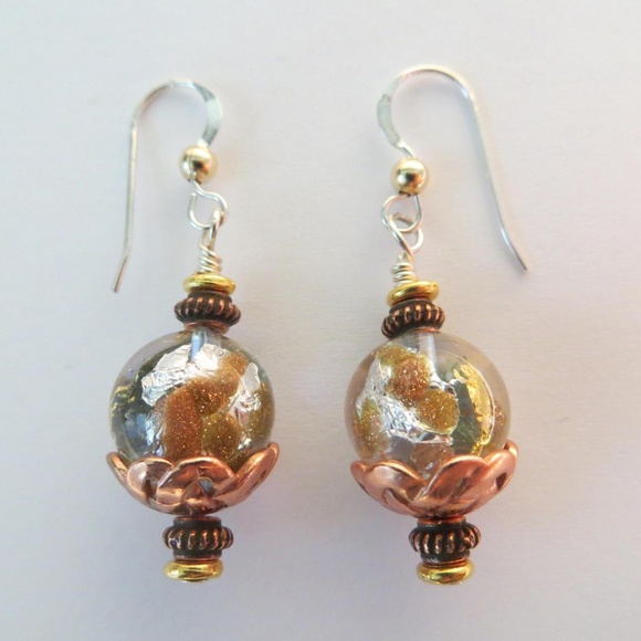 Aqua Venetian Glass Earrings - Picture 1 of 1